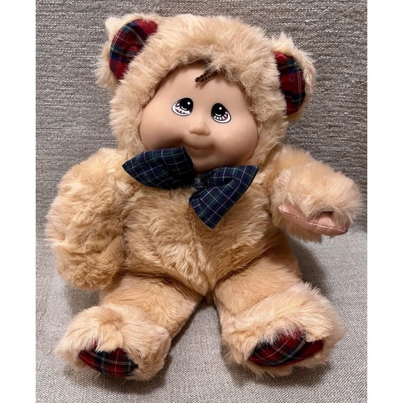 KuddleLove Other - 1999 Kuddle Love Kids Boy Doll Tan Bear Costume Brown Eyes Bow Tie Plaid Accents
